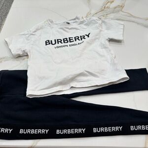 Burberry White T-Shirt and Black Leggings Set